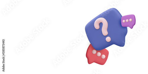 Question Mark And Chat Bubbles In 3D Style On White Background. Perfect For FAQ, Online Support, Help Center, And Customer Service UI Concepts. Modern Clean Vector Illustration.