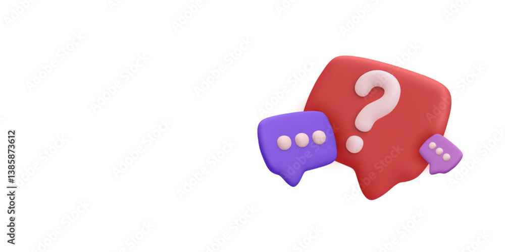 Fototapeta premium Chat Icon with Question Mark in Speech Bubble. 3D Colorful Social Media, Support, or FAQ Concept. Modern Minimal Vector Illustration.