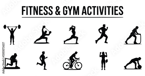 Fitness And Gym Activity Silhouettes For Exercise Cardio And Weightlifting Training