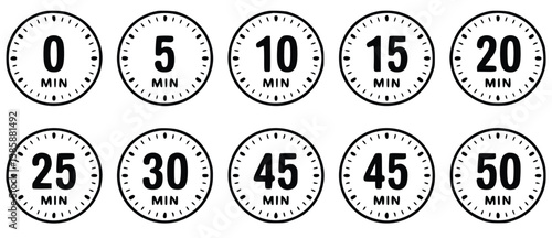 Timer Icons Set Showing Time Intervals In Minutes Black And White