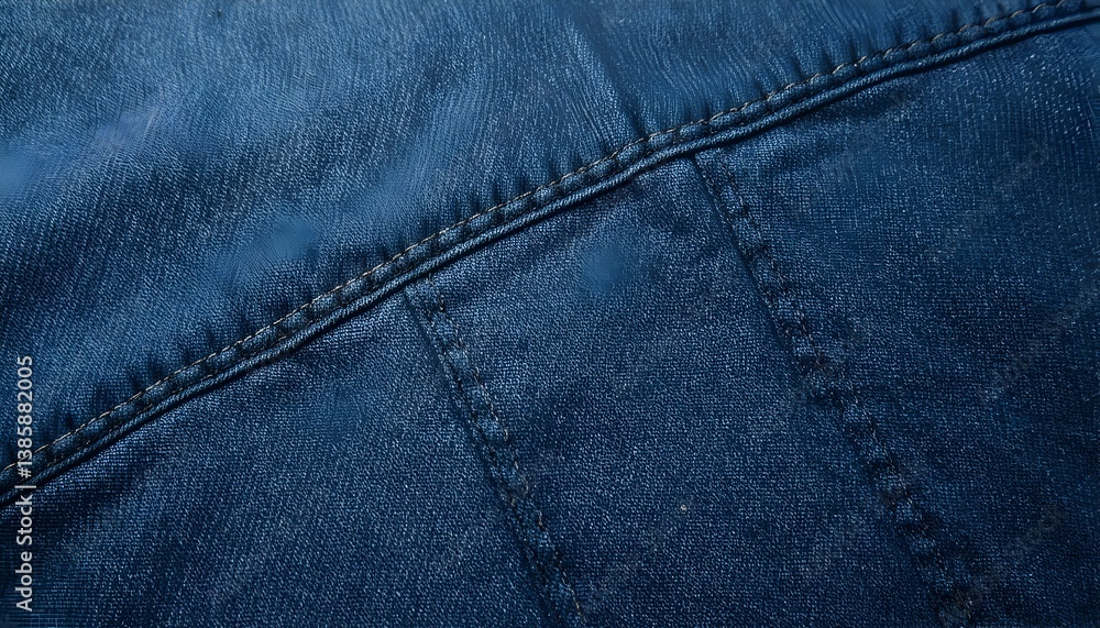 Fototapeta premium Close-up Detailed Texture of Deep Indigo Denim Fabric, Showing Seam and Stitching