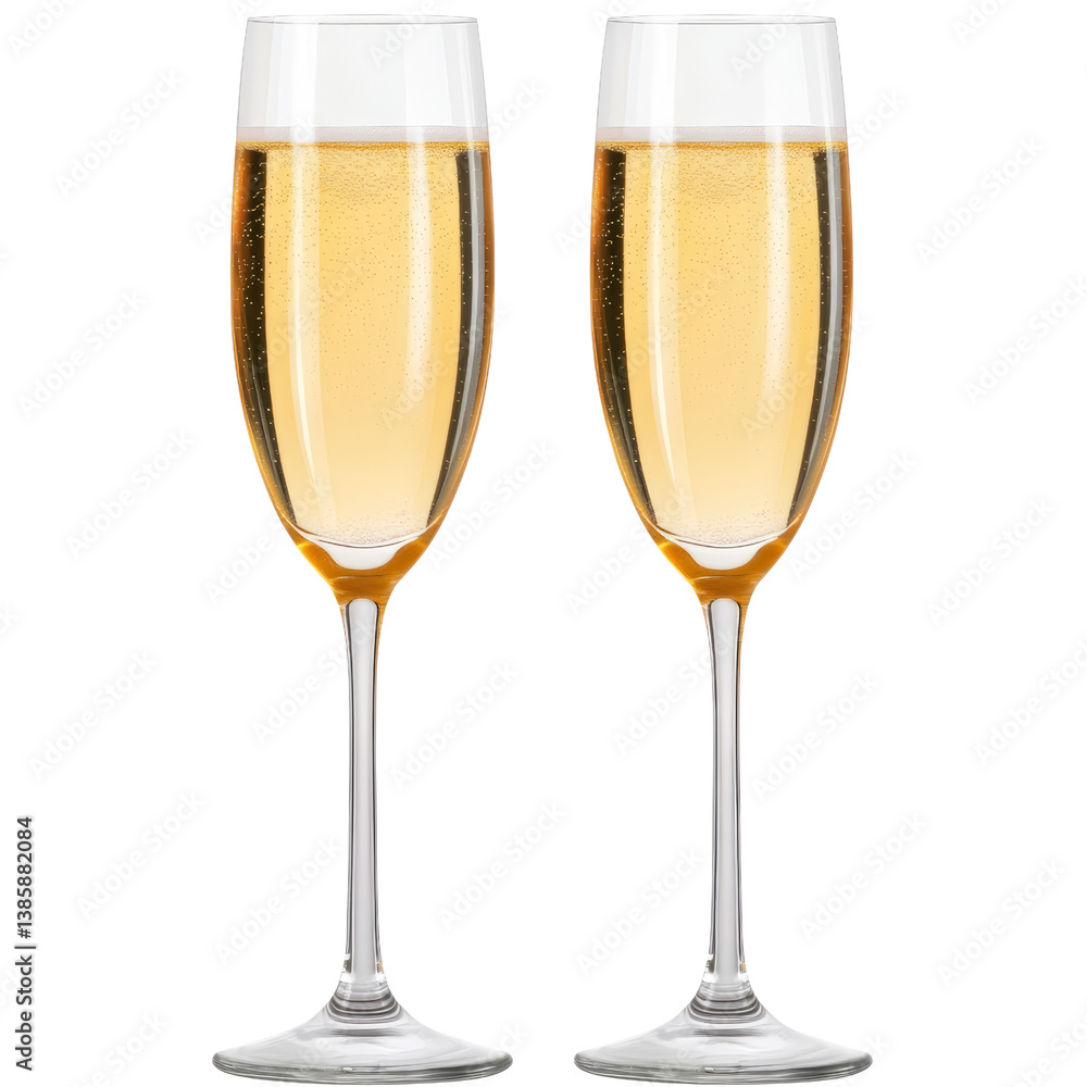 Two elegant glasses of champagne set against a soft background perfect for celebrations and special moments isolated on transparent background.. Two elegant glasses of champagne set against a soft background perfect for celebrations and special moments isolated on transparent background..