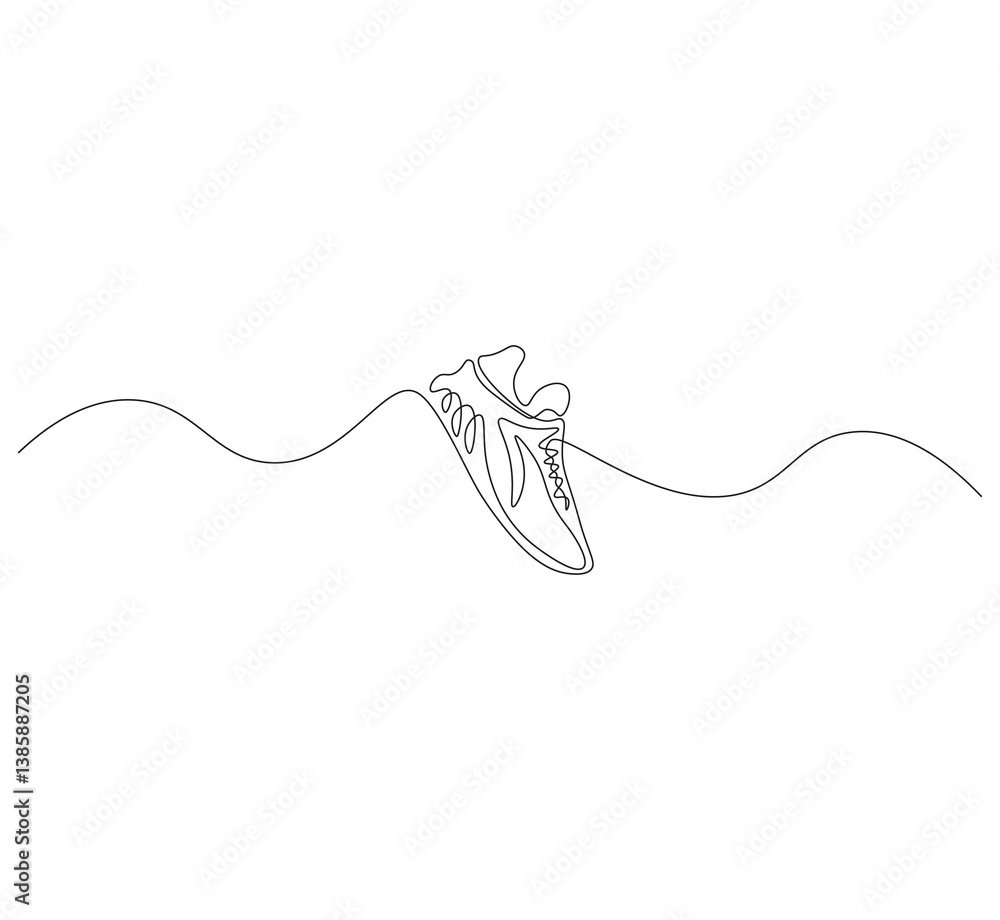 Obraz premium Sneakers outline drawing illustration. Continuous line draw of sneakers vector.