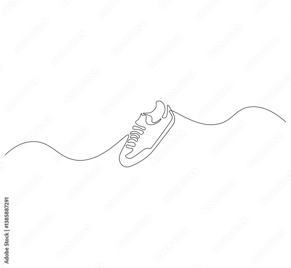 Obraz premium Sneakers outline drawing illustration. Continuous line draw of sneakers vector.