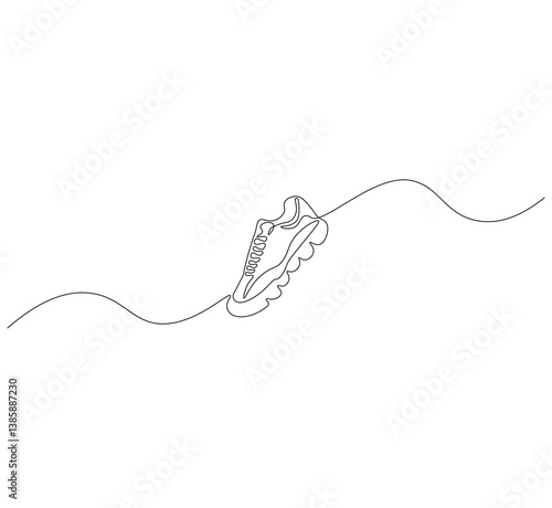 Sneakers outline drawing illustration. Continuous line draw of sneakers vector.