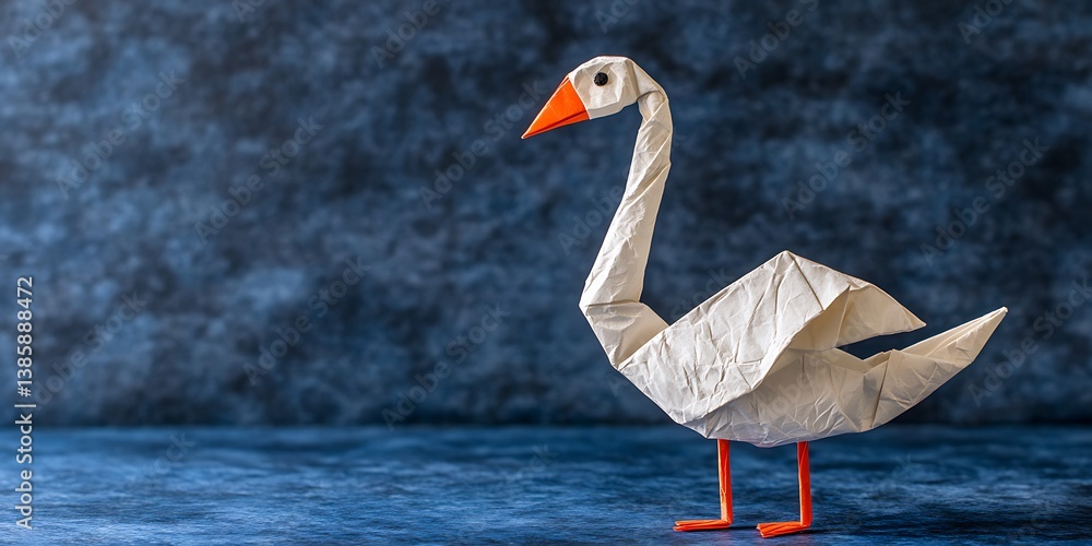 Fototapeta premium Origami Swan on Dark Blue Surface