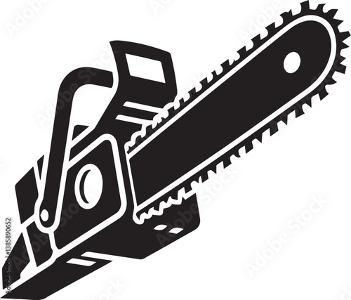 A black and white chainsaw silhouette