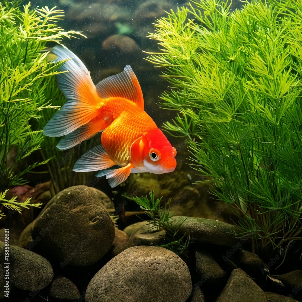 goldfish in aquarium with plants