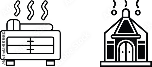 Steam Room Relaxation Sauna and Temple Icon Graphics