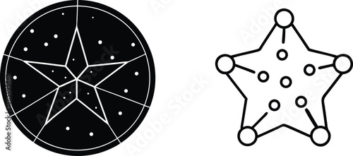 Star Shapes Circular Celestial Design and Five Pointed Badge