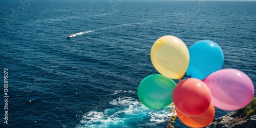 Navy Blue Balloon Party Background Double Exposure Stock Photo