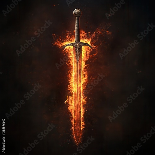 a flaming claymore sword on a dark background.