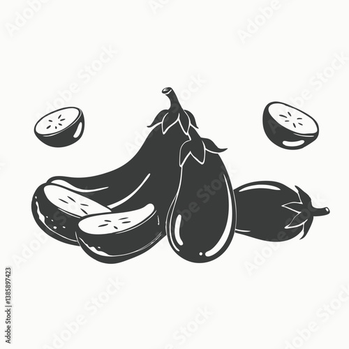 Fresh eggplant vegetable. Eggplant or aubergine vegetable illustration in a vintage