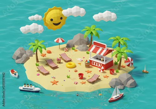 Low Poly Tropical Island Beach Summer Paradise