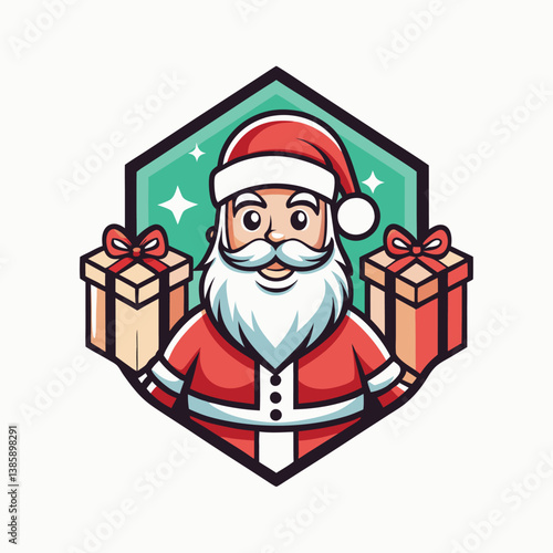 Santa claus coloring page with presents and toys minimalist head logo, Icon, element. Vector illustration