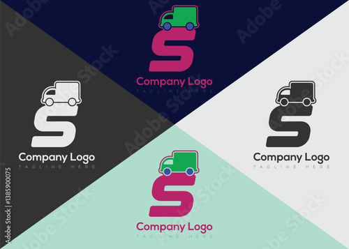 Delivery letter logo template with truck