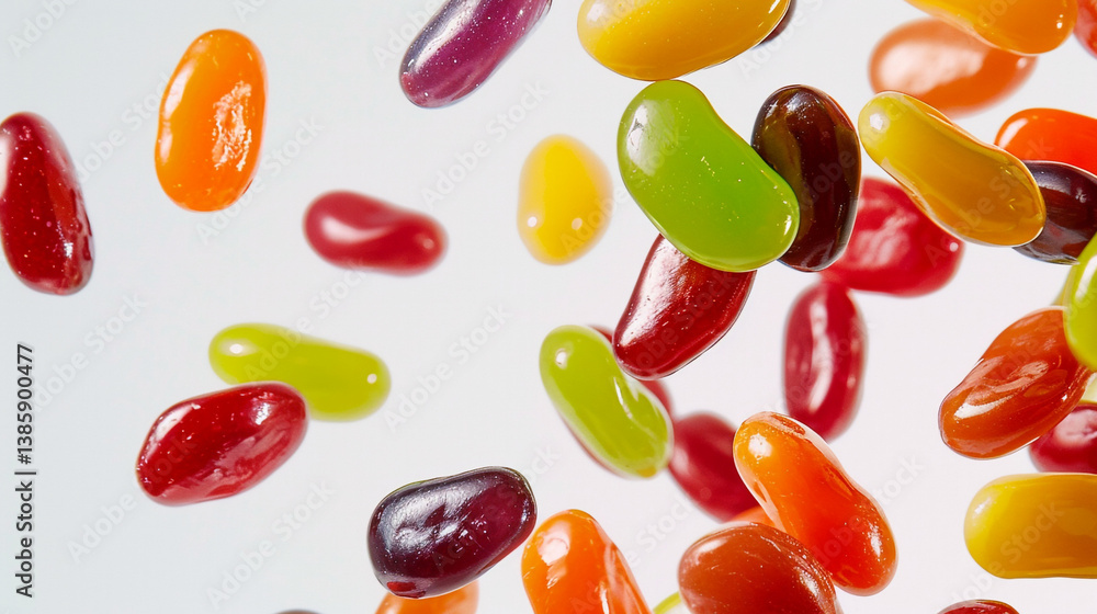Rainbow Burst: A Collection of Colorful Jelly Beans in a Sweet, Scattered Array
