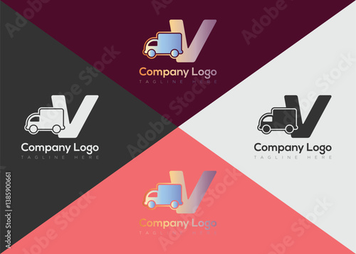 Delivery letter logo template with truck