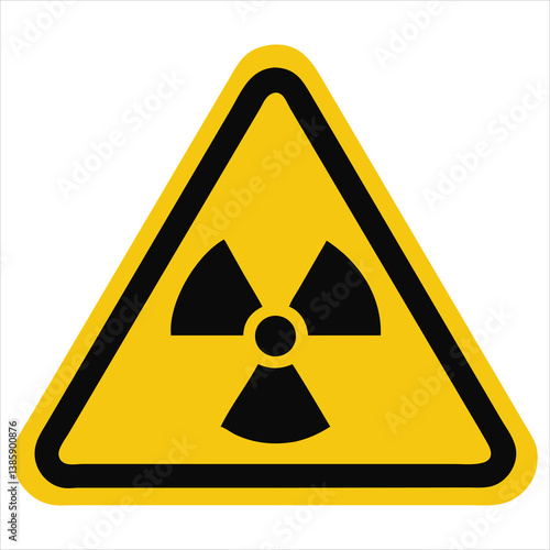 Flat Minimalist Radiation Hazard Icon with Trefoil Symbol in Yellow Triangle for Safety and Alerts

