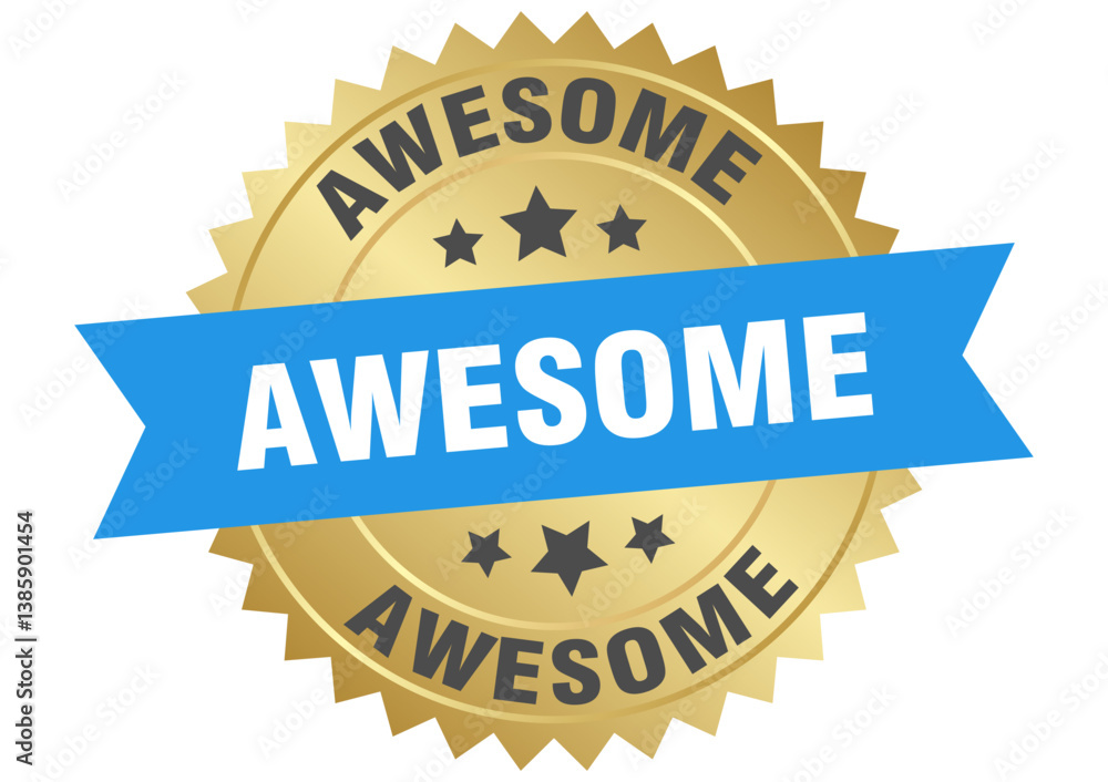 Obraz premium awesome. awesome round blue and gold label isolated on transparent background