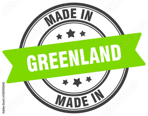 Made in Greenland round sign. Made in Greenland stamp.