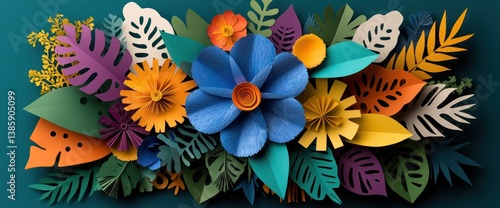 Obraz  z motywem Vibrant paper flower and leaf arrangement