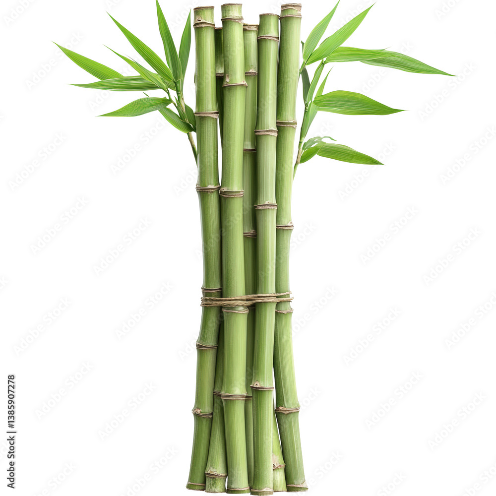 Fototapeta premium Lush bamboo plant growing in a serene environment emphasizing tranquility and natural beauty of green foliage and stems isolated on transparent background..
