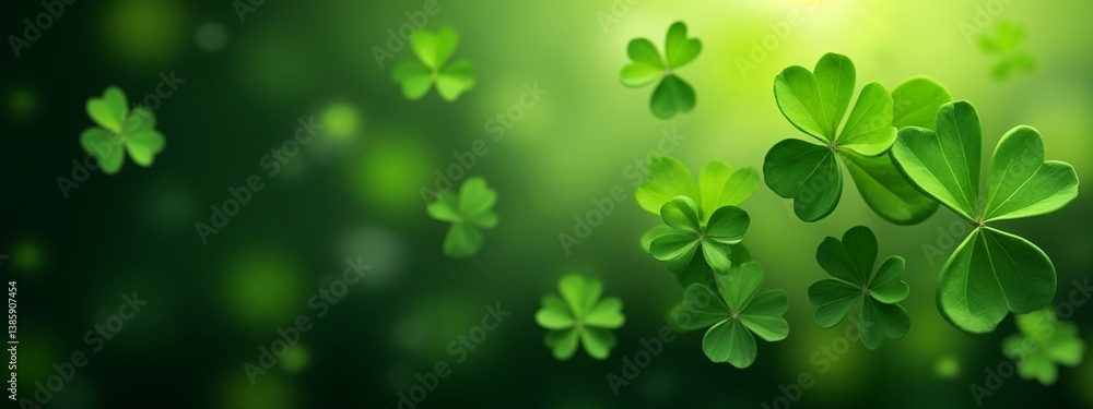a bunch of green clovers floating in the air