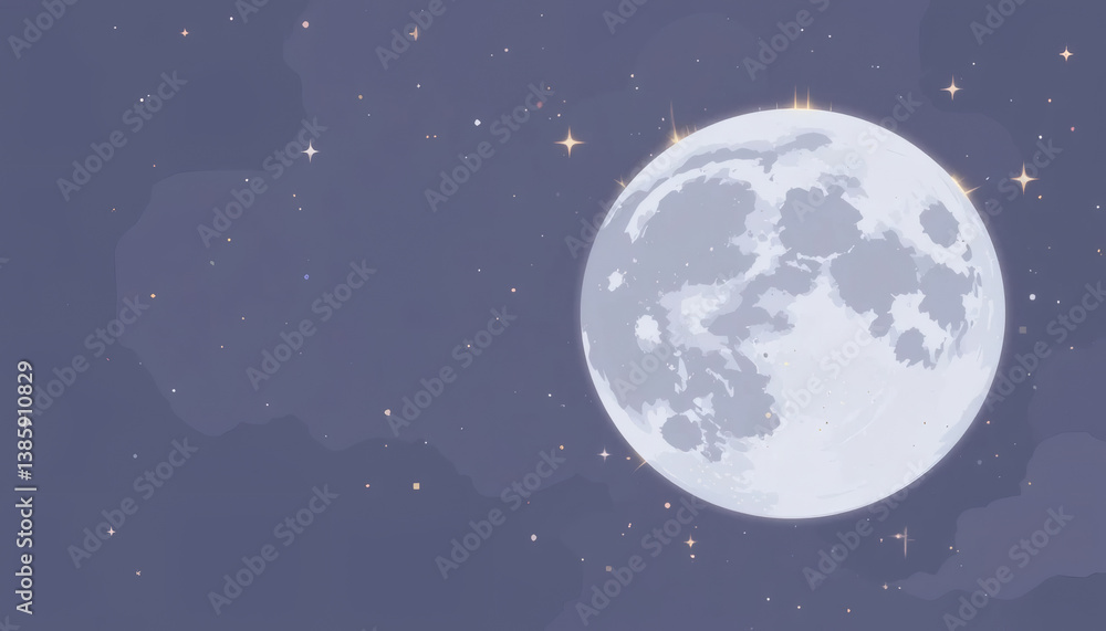 Minimal Flat Moon In The Sky With Stars – Vector for Digital Art Minimal Flat Moon In The Sky With Stars – Vector for Digital Art