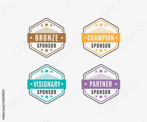 Hexagon Bronze, Champion, Visionary, Partner Sponsor Badge, Vector