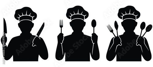 Chef Silhouette Illustration Culinary Professional With Cooking Utensils Vector Graphic Template