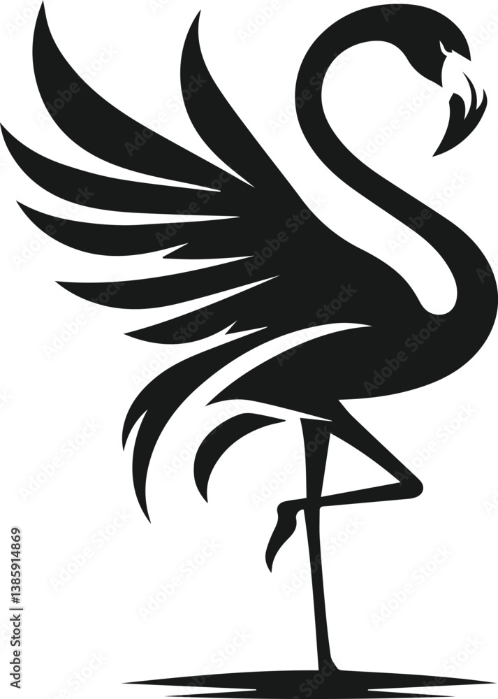 Naklejka premium Black vector of a flamingo bird