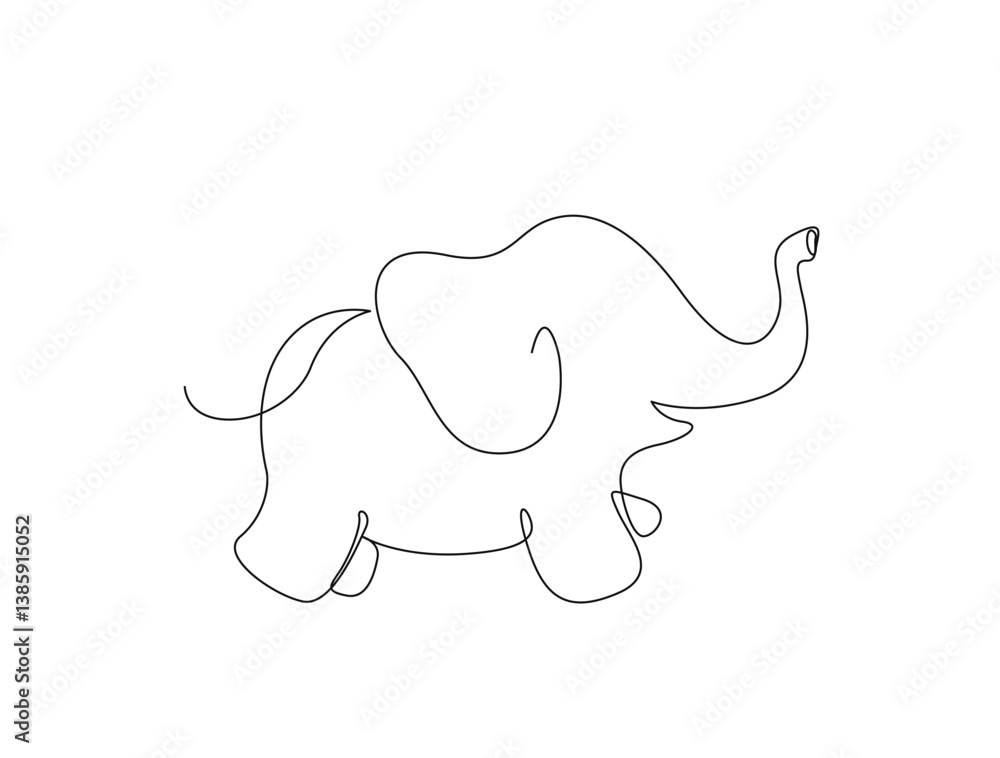 Cute elephant in single line draw illustration. Continuous one line drawing of elephant. Editable stroke. Cute elephant in single line draw illustration. Continuous one line drawing of elephant. Editable stroke.