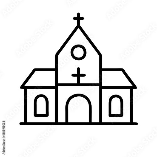 Church building vector icon illustration, religious christianity worship place symbol outline drawing design