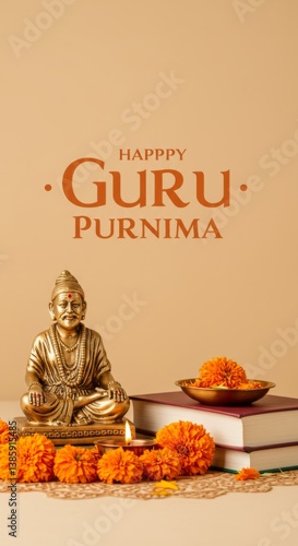 Happy guru purnima celebration with traditional offerings and decorations