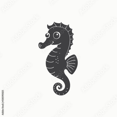 Black silhouette Coloring Page With Cartoon Sea Horseanimal, book, cartoon, character, minimalist head logo, Icon, element. Vector illustration