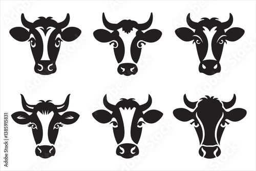 Set of cow head silhouette vector illustration