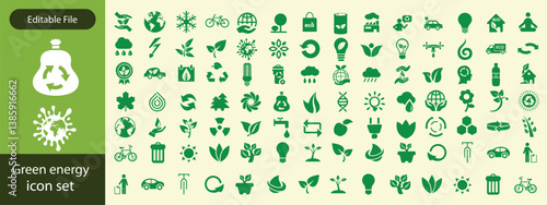 Green energy icon. Renewable eco power logo vector set. Green natural electricity. Leaf nature energy. set of green leaves with concept.