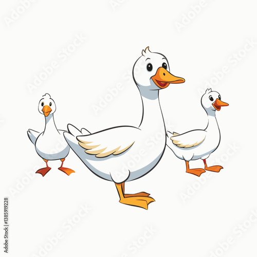 Cute geese in different poses. Cartoon flat style farm animals birds collection. Vector illustration isolated on white background.