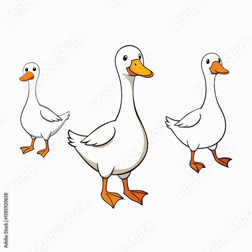 Set of grey Goose birds in different poses and colors isolated on white background.