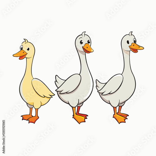 Set of grey Goose birds in different poses and colors isolated on white background.