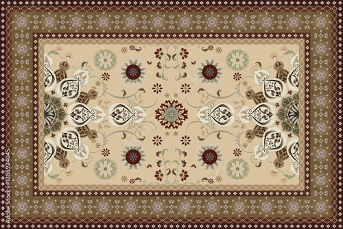 Vintage Persian Carpet Design, Traditional Oriental Rug with Intricate Floral and Geometric Patterns, Handmade Ethnic Tapestry for Interior Decoration, Luxurious Textile Art for Home and Yoga Spaces
