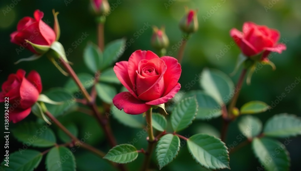 Small-scale repeating rose buds, green leaves , elegant, floral background Small-scale repeating rose buds, green leaves , elegant, floral background