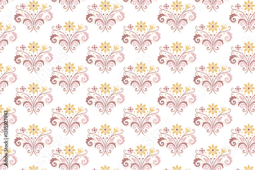 vector floral pattern with ornamental leaf clusters and garden bloom repetition for textile and home accessories

