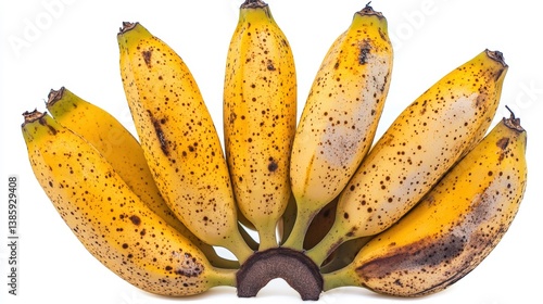 A bunch of ripe bananas with bright yellow peel, isolated on a white background