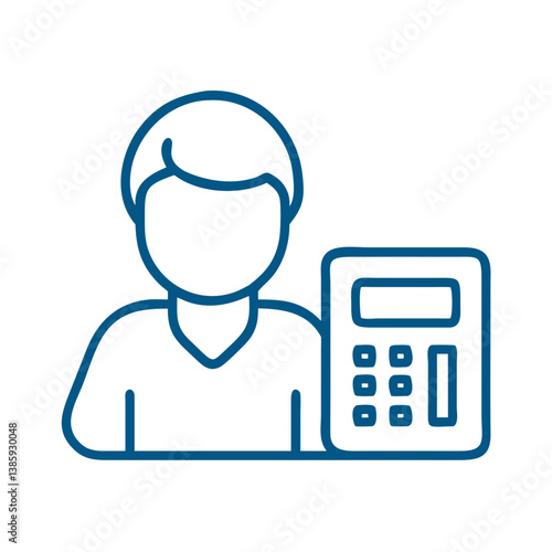Male accountant with calculator in outline icon
