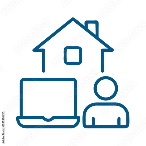 Remote work icon with house and laptop