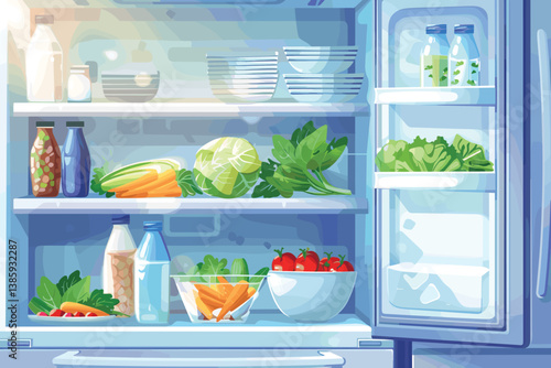 Refrigerator with lots of food illustration