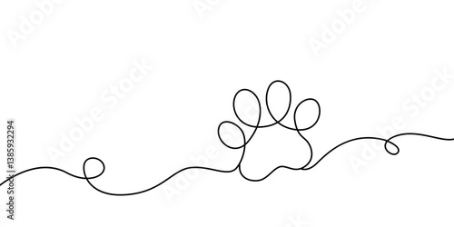 paw print of pet. cat or dog footprint in linear style. endless line logo. vector illustration isolated on white background
