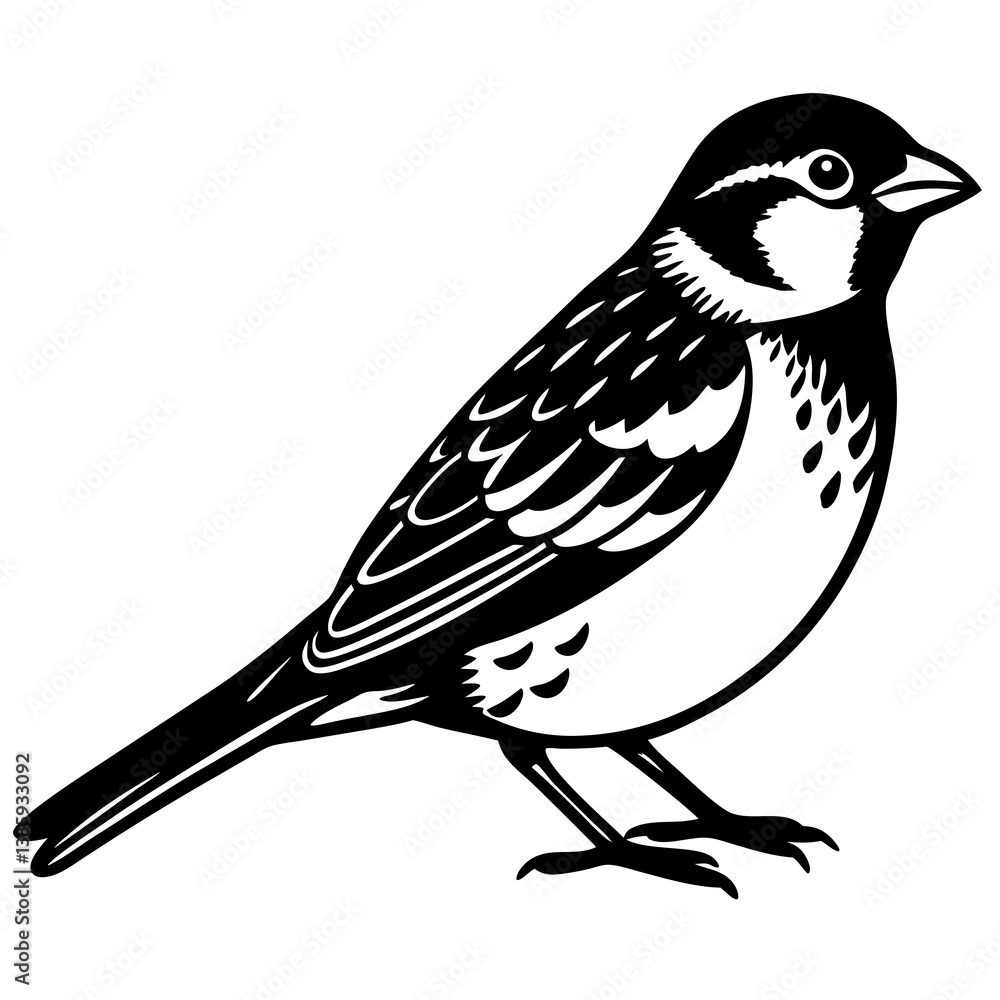 Fototapeta premium Sparrow Vector Illustration – Cartoon Clipart & Line Art Printable Design